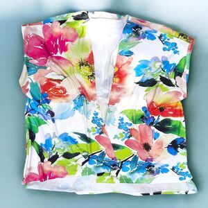LILY BY FIRMANIA Plus Size 4XL Floral Watercolor Ribbed Kimono Top